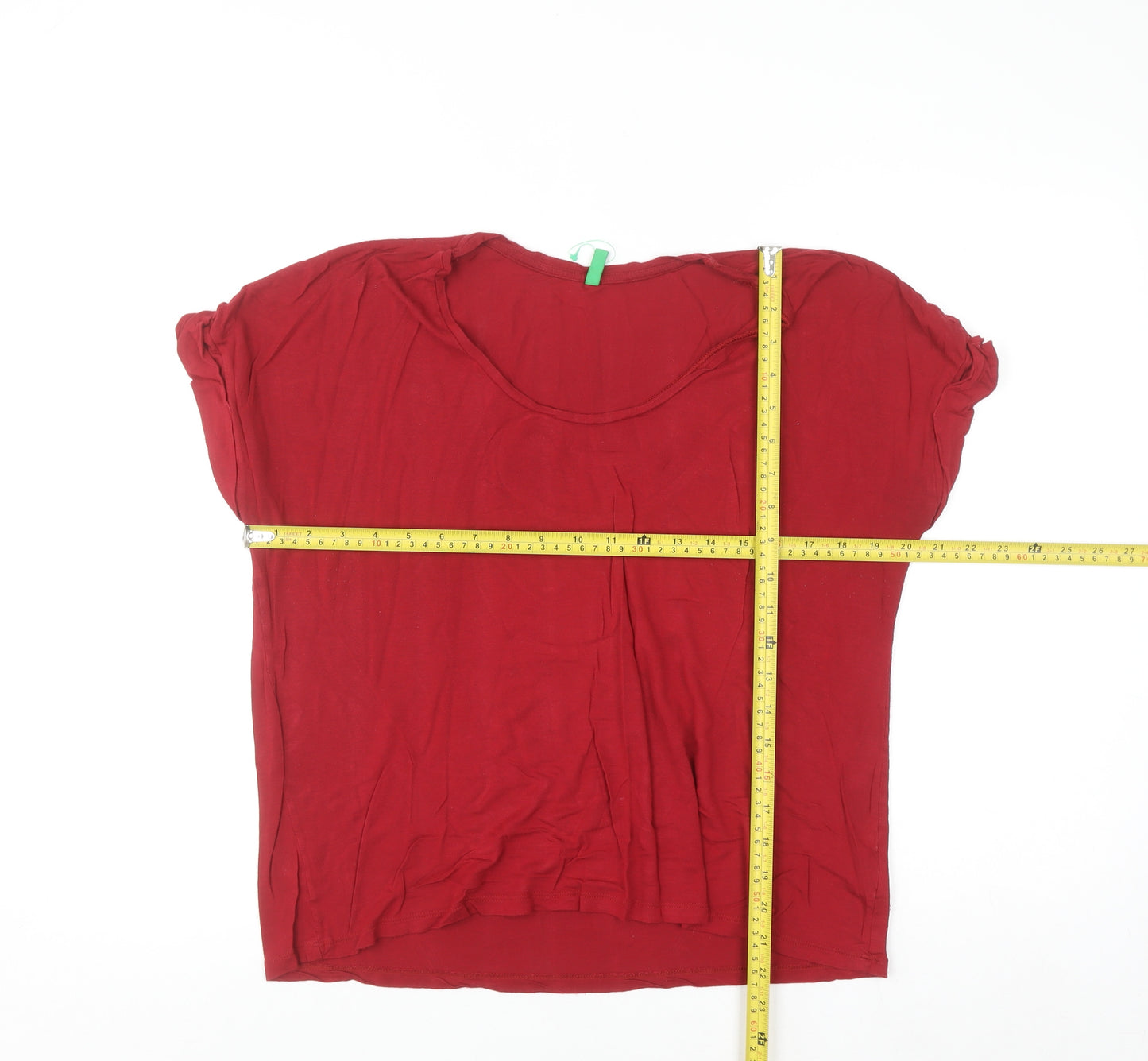 Benetton Women’s Red Viscose Silk Basic T-Shirt XL