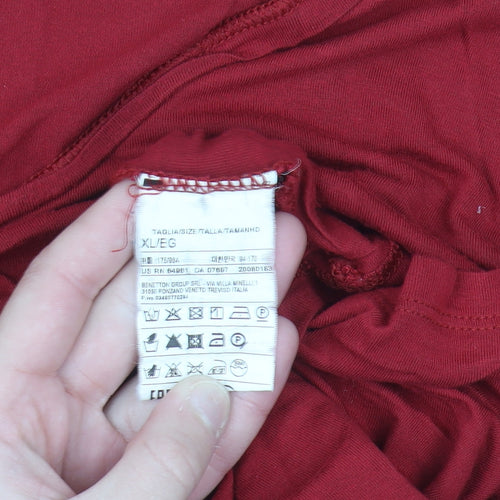 Benetton Women’s Red Viscose Silk Basic T-Shirt XL