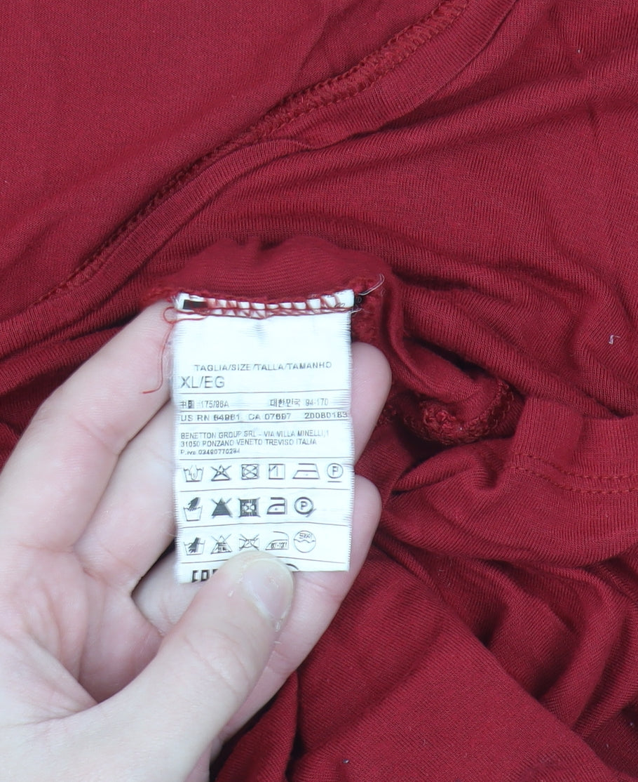 Benetton Women’s Red Viscose Silk Basic T-Shirt XL