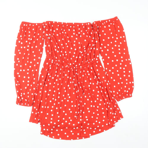ASOS Women Red Polka Dot Off Shoulder Skater Dress Size 10