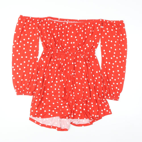 ASOS Women Red Polka Dot Off Shoulder Skater Dress Size 10