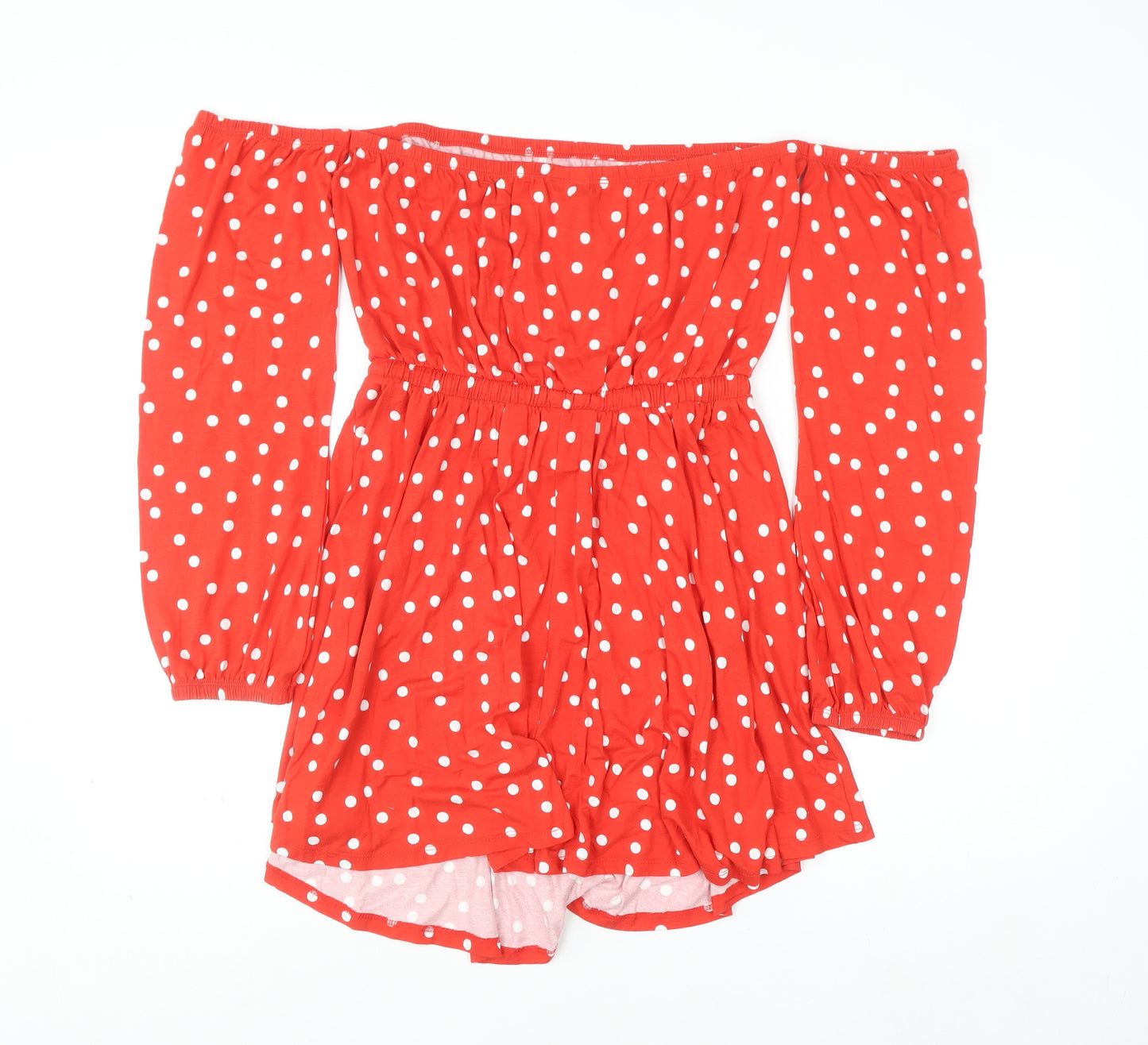 ASOS Women Red Polka Dot Off Shoulder Skater Dress Size 10