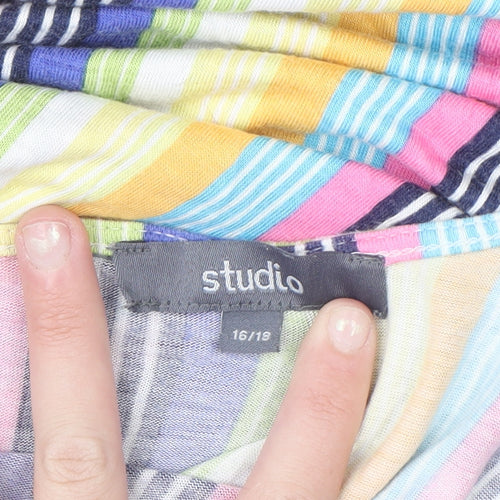 Studio Womens Multicoloured Stripe One Shoulder Slip Dress Size 16