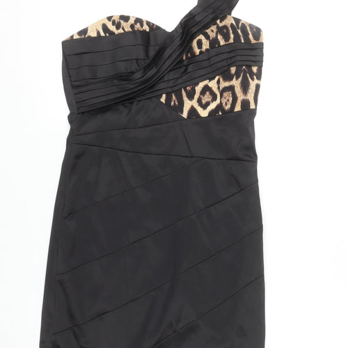 Glitzy London Women's Black Leopard One Shoulder Bodycon Dress Size 12