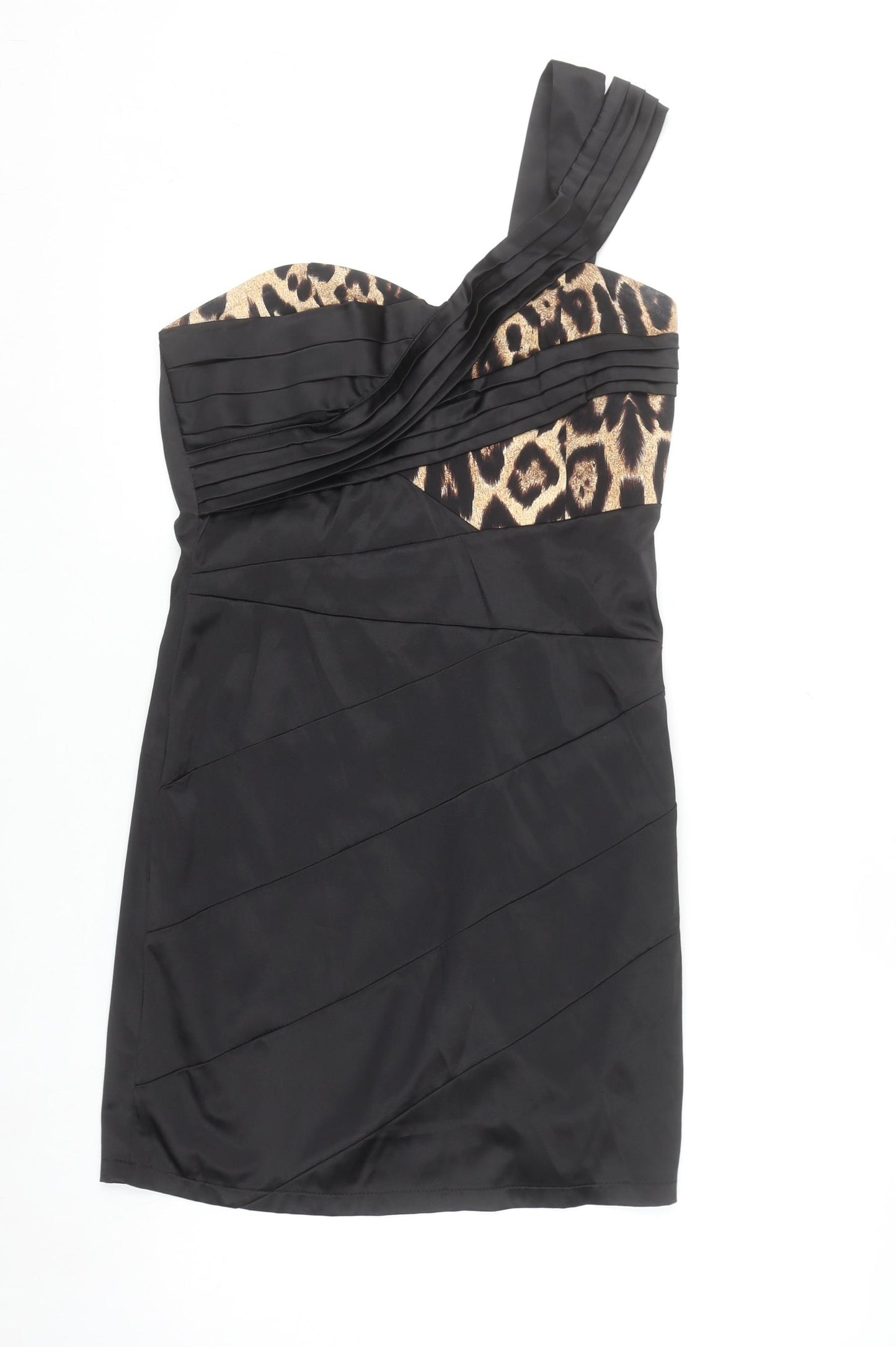 Glitzy London Women's Black Leopard One Shoulder Bodycon Dress Size 12