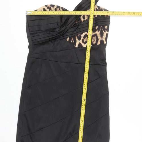 Glitzy London Women's Black Leopard One Shoulder Bodycon Dress Size 12
