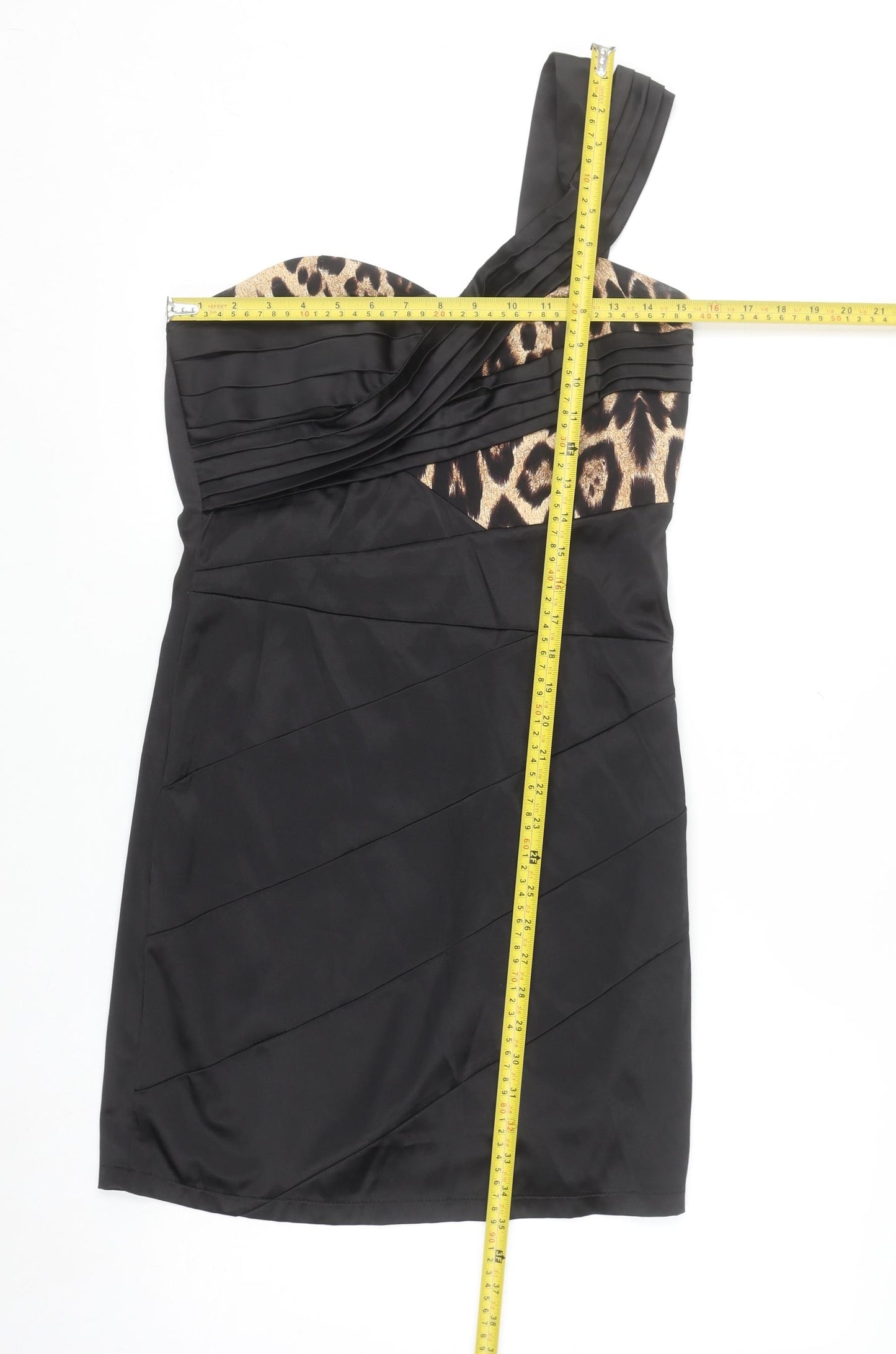 Glitzy London Women's Black Leopard One Shoulder Bodycon Dress Size 12