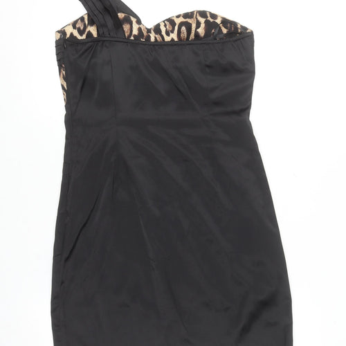 Glitzy London Women's Black Leopard One Shoulder Bodycon Dress Size 12