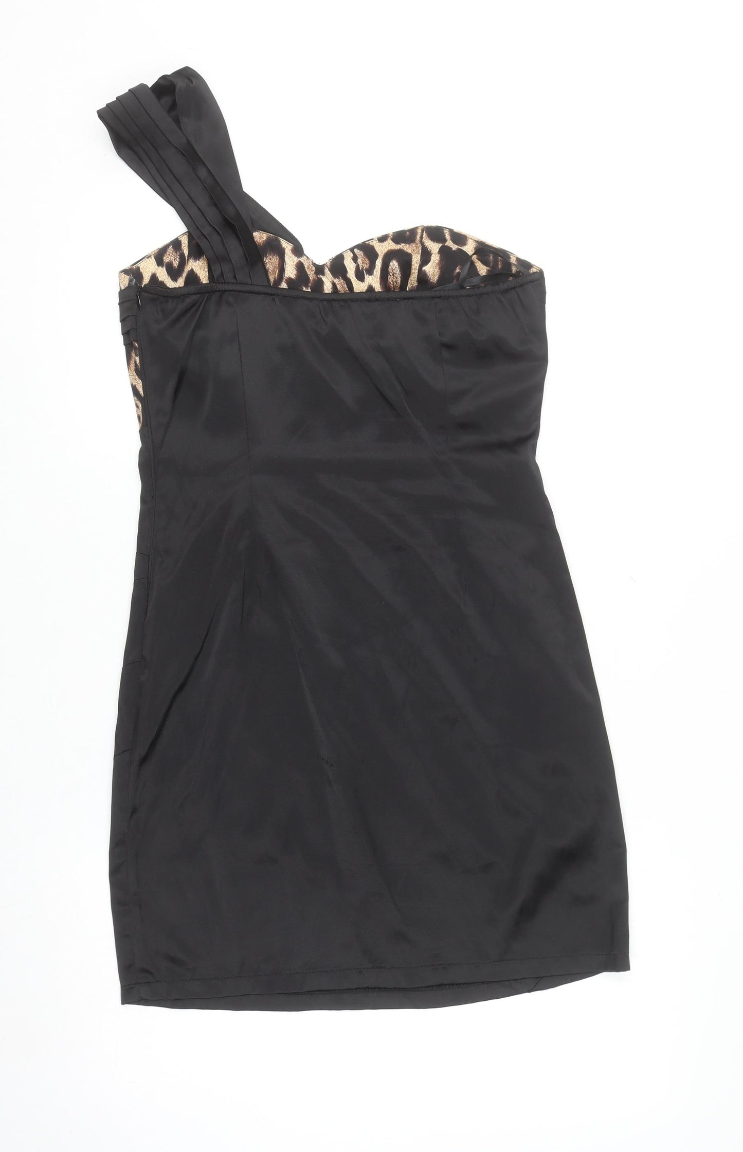 Glitzy London Women's Black Leopard One Shoulder Bodycon Dress Size 12