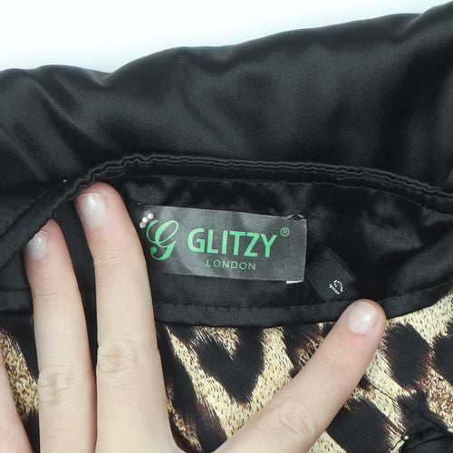 Glitzy London Women's Black Leopard One Shoulder Bodycon Dress Size 12