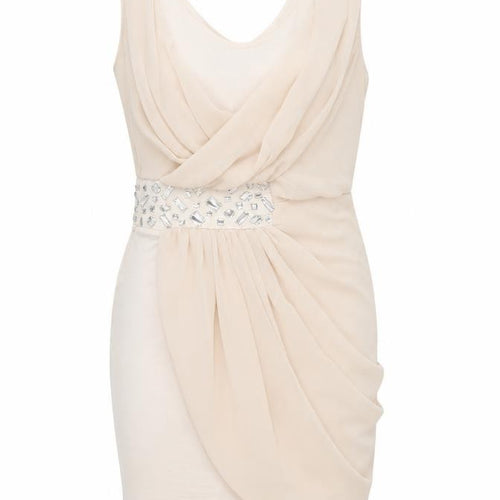Lipsy Women Beige Beaded Bodycon Sleeveless Party Dress Size 8