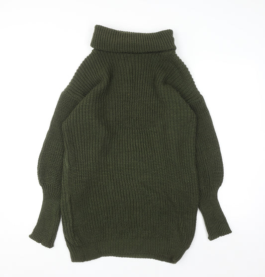 Apricot Women Green Roll Neck Chunky Knit Long Sleeve Pullover Jumper S