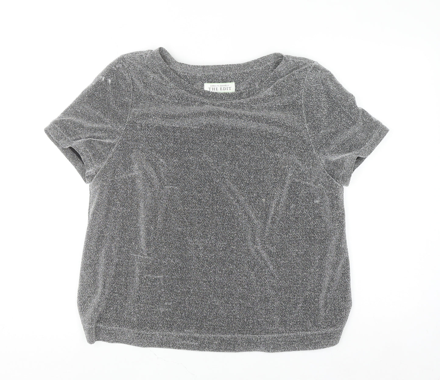Carolyn Donnelly The Edit Womens Grey Glitter T-Shirt UK 14 Short Sleeve