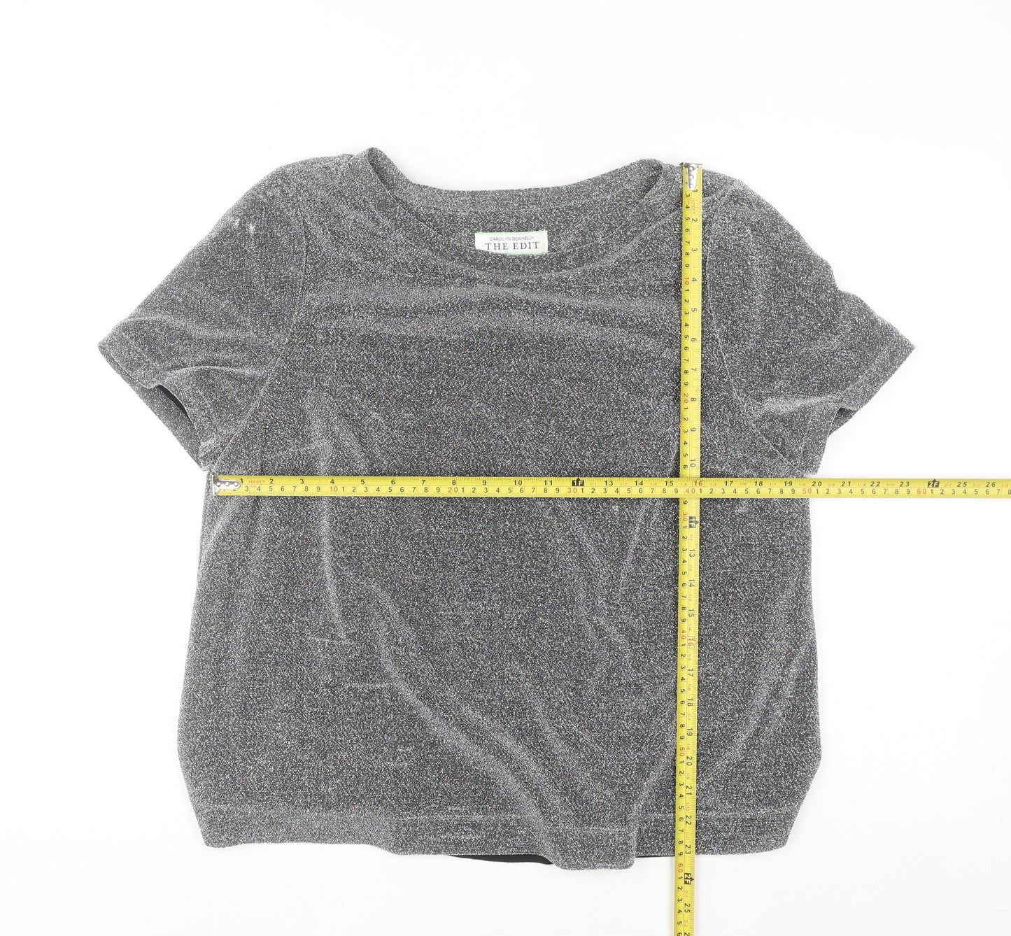 Carolyn Donnelly The Edit Womens Grey Glitter T-Shirt UK 14 Short Sleeve