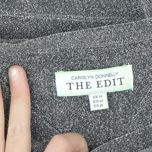 Carolyn Donnelly The Edit Womens Grey Glitter T-Shirt UK 14 Short Sleeve