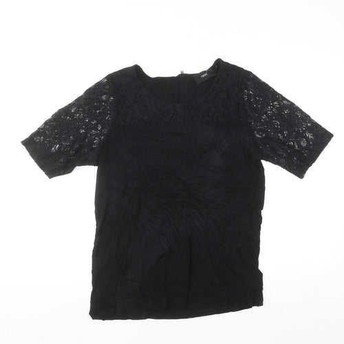Next Women's Black Lace Short Sleeve Viscose Blouse Size 16