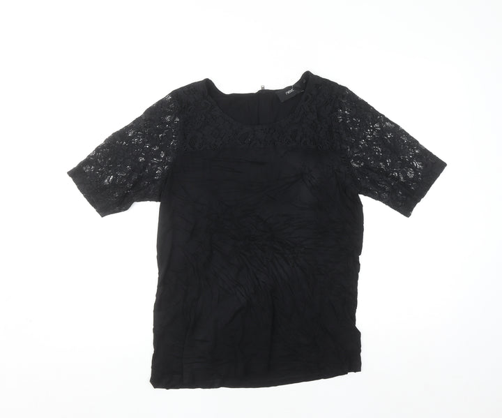 Next Women's Black Lace Short Sleeve Viscose Blouse Size 16