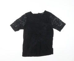Next Women's Black Lace Short Sleeve Viscose Blouse Size 16