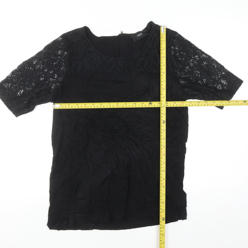 Next Women's Black Lace Short Sleeve Viscose Blouse Size 16