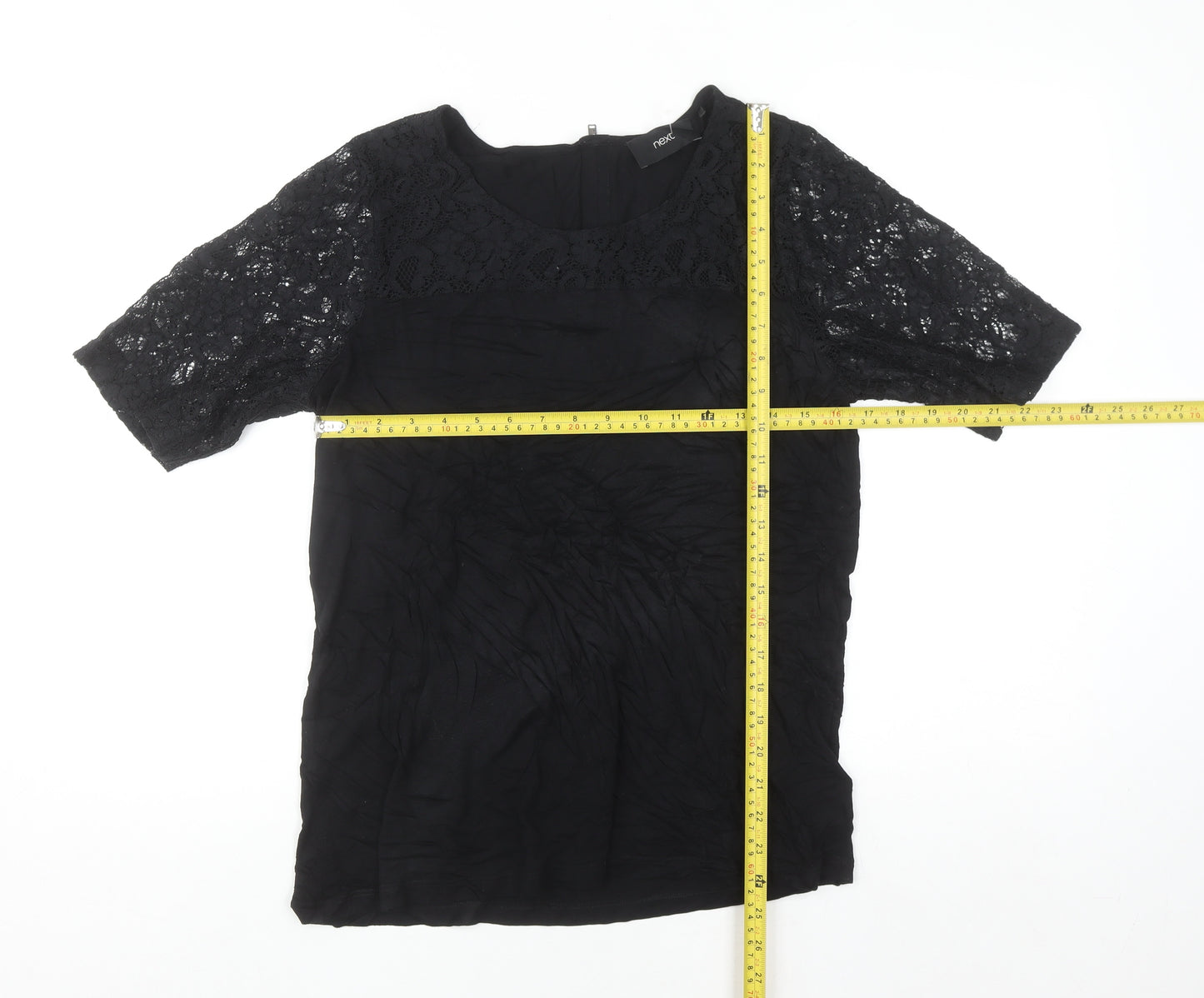 Next Women's Black Lace Short Sleeve Viscose Blouse Size 16