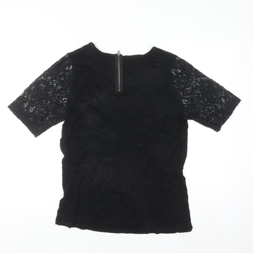 Next Women's Black Lace Short Sleeve Viscose Blouse Size 16