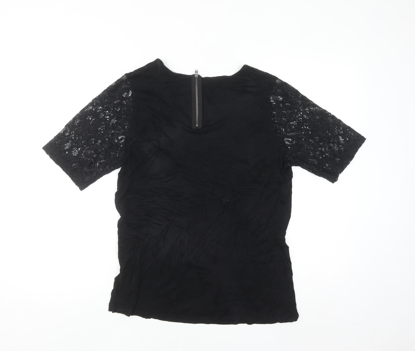 Next Women's Black Lace Short Sleeve Viscose Blouse Size 16