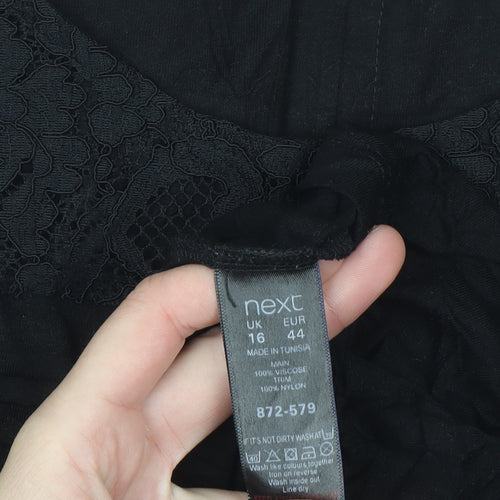 Next Women's Black Lace Short Sleeve Viscose Blouse Size 16