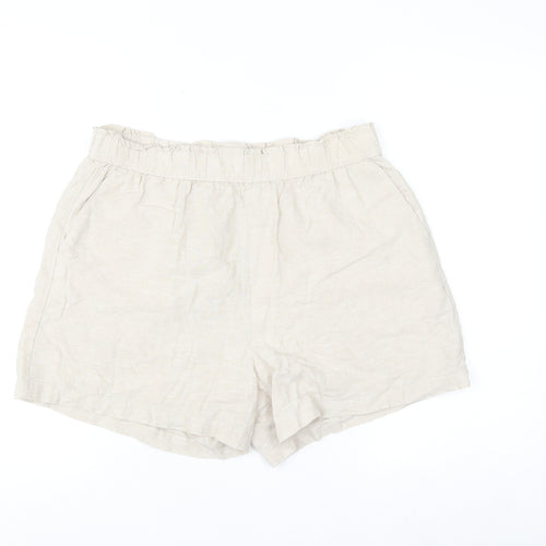 Dunnes Men Beige Linen Cotton Elastic Waist Casual Shorts Size M