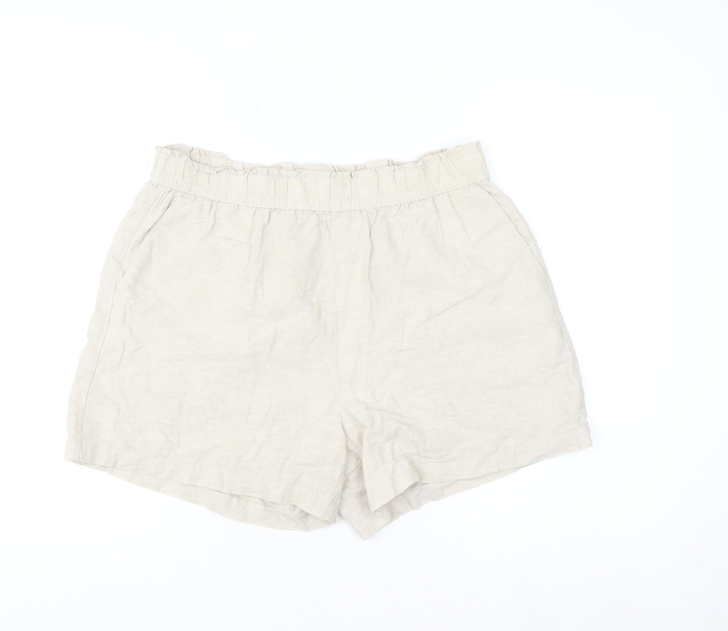 Dunnes Men Beige Linen Cotton Elastic Waist Casual Shorts Size M