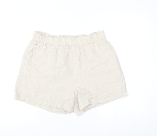 Dunnes Men Beige Linen Cotton Elastic Waist Casual Shorts Size M