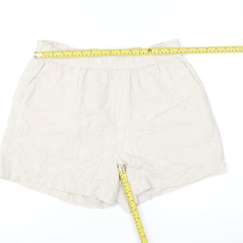 Dunnes Men Beige Linen Cotton Elastic Waist Casual Shorts Size M