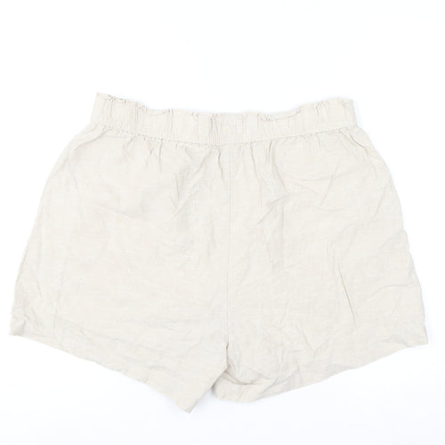 Dunnes Men Beige Linen Cotton Elastic Waist Casual Shorts Size M