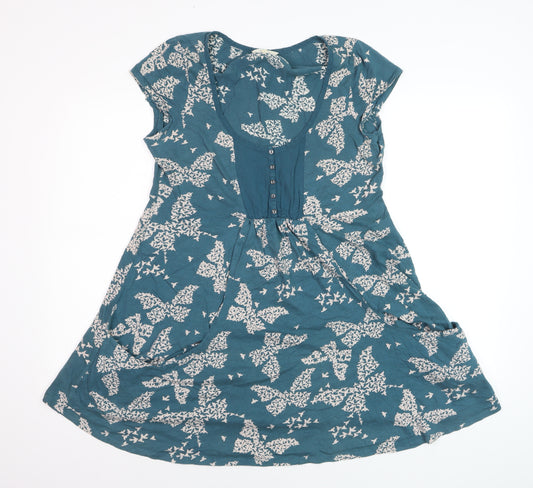 White Stuff Women Blue Bird Print Cotton Tunic Blouse Size 14