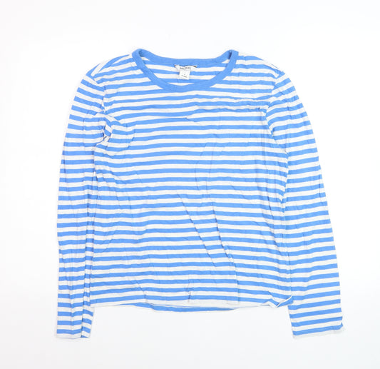 Monki Women's Blue White Striped Long Sleeve Cotton Modal T-Shirt Size S