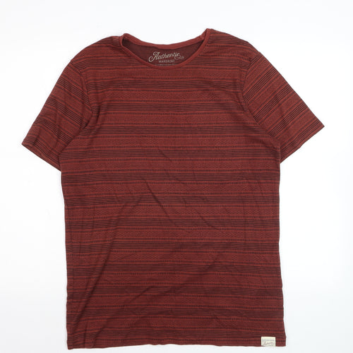 Jack & Jones Men's Red Striped Crew Neck T-Shirt Size L