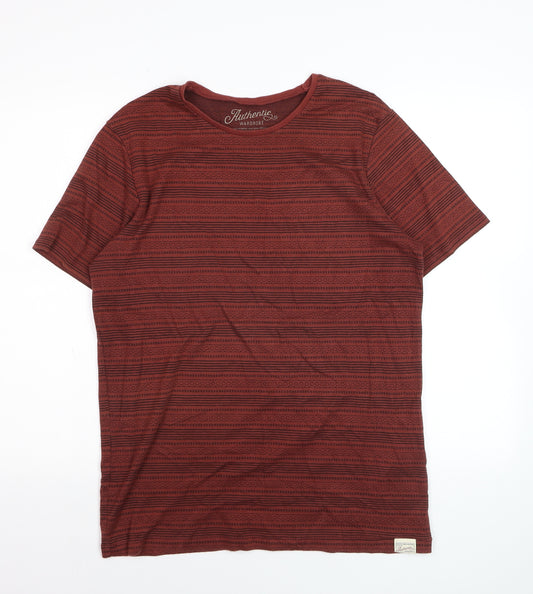 Jack & Jones Men's Red Striped Crew Neck T-Shirt Size L
