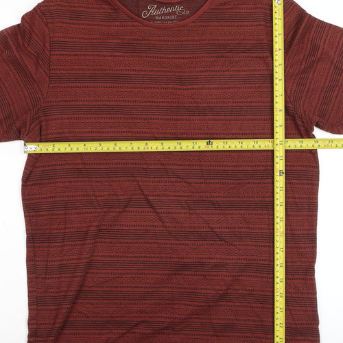 Jack & Jones Men's Red Striped Crew Neck T-Shirt Size L