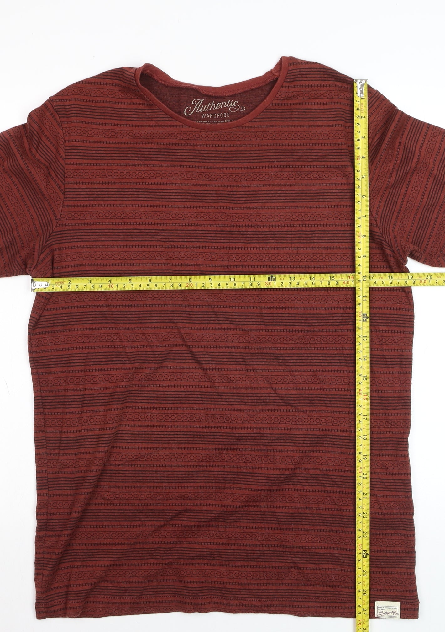 Jack & Jones Men's Red Striped Crew Neck T-Shirt Size L