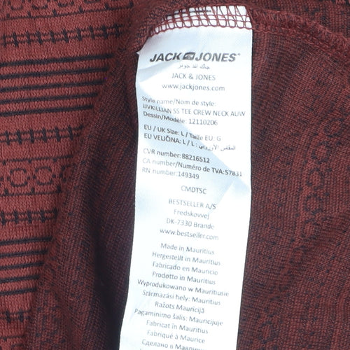 Jack & Jones Men's Red Striped Crew Neck T-Shirt Size L