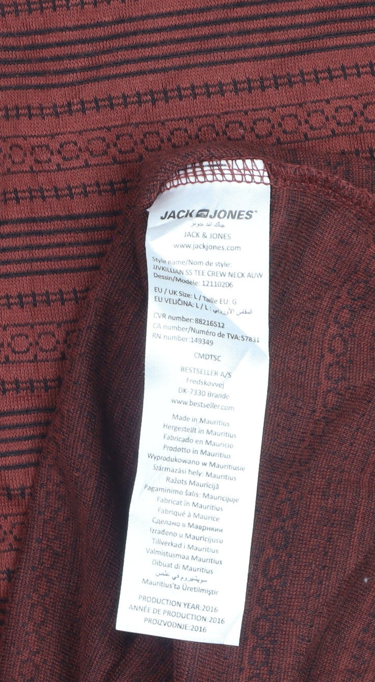Jack & Jones Men's Red Striped Crew Neck T-Shirt Size L
