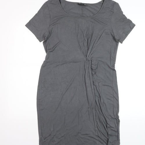 Body Flirt Womens Grey Sheath Dress M Short Sleeve Scoop Neck Ruched