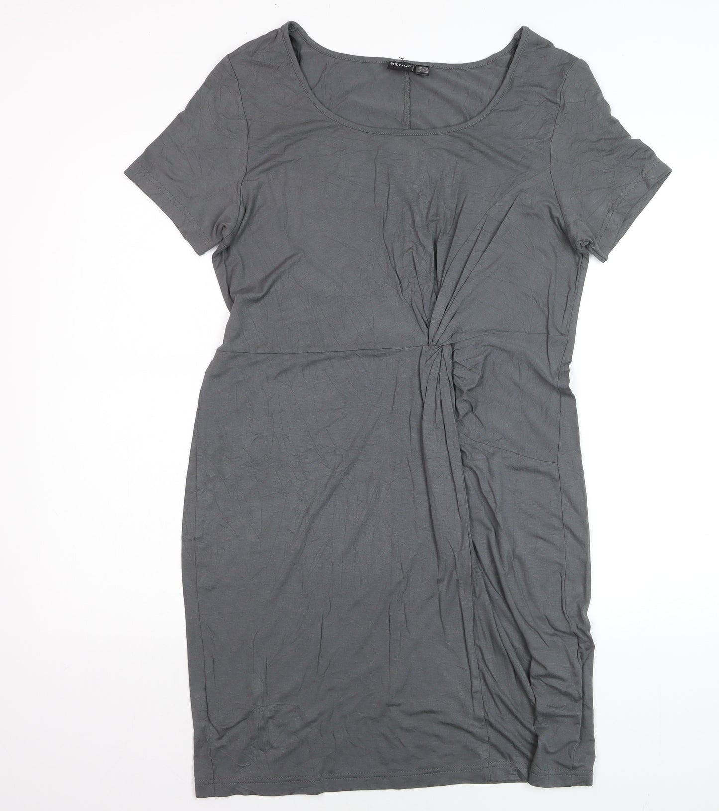 Body Flirt Womens Grey Sheath Dress M Short Sleeve Scoop Neck Ruched