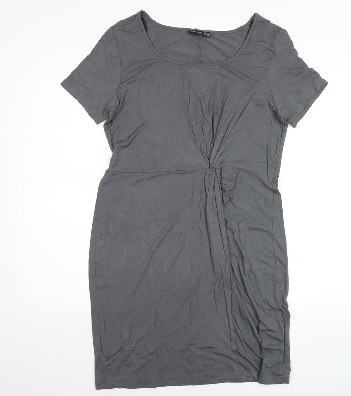 Body Flirt Womens Grey Sheath Dress M Short Sleeve Scoop Neck Ruched