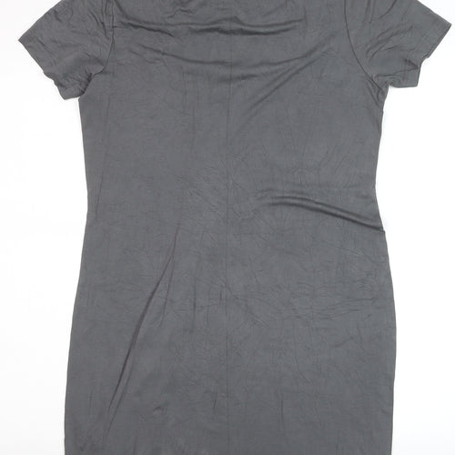 Body Flirt Womens Grey Sheath Dress M Short Sleeve Scoop Neck Ruched