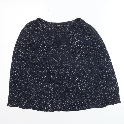 Caroll Women’s Blue Polka Dot V-Neck Long Sleeve Blouse Size 10