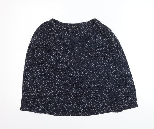 Caroll Women’s Blue Polka Dot V-Neck Long Sleeve Blouse Size 10