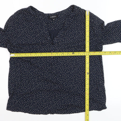 Caroll Women’s Blue Polka Dot V-Neck Long Sleeve Blouse Size 10