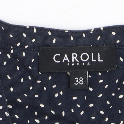 Caroll Women’s Blue Polka Dot V-Neck Long Sleeve Blouse Size 10