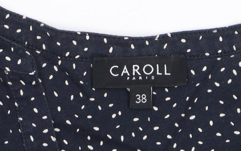 Caroll Women’s Blue Polka Dot V-Neck Long Sleeve Blouse Size 10
