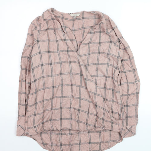 Next Women's Pink Check Wrap Blouse Size 14 Long Sleeve V-Neck